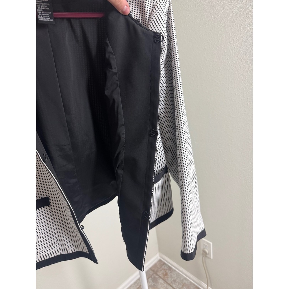 ETCETERA Black White Beaded Pearl Neck Check Cropped Jacket Blazer Size 16 - Picture 6 of 7